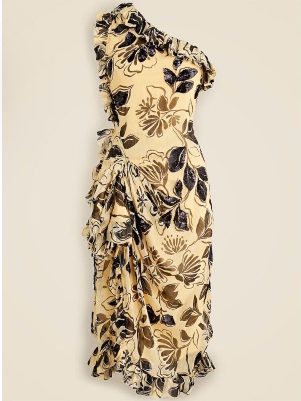 ✨NWT J.Crew Collection One-Shoulder Floral Sequin Ruffle Midi Dress Size 18